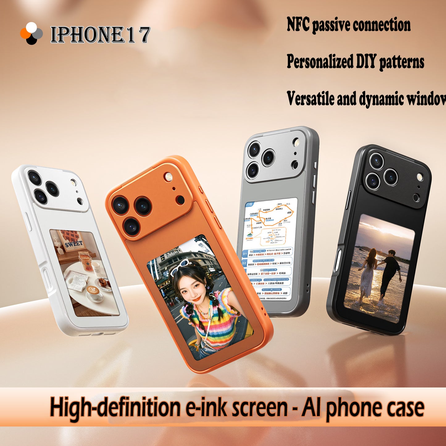 Upgraded 4-Color E-Ink Smart Display Phone Case (NFC Fast Transfer | Ultra-Low Power | Full Protection)