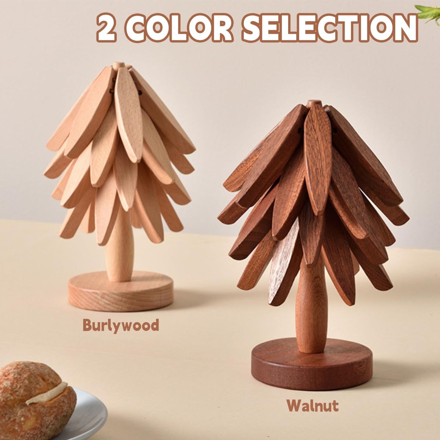 🔥Christmas Early Discount 49% Off✨Natural Tree Trivet Set - 4 Wooden Trivets & 1 Stand,Like a Christmas Tree🎄