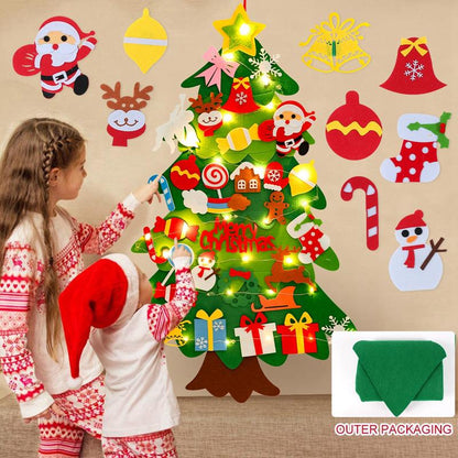 DIY Felt Christmas Tree Kit with 34pcs Detachable Ornaments & 5M LED Lights for Kids - 3.3 FT Wall Hanging Xmas Decorations Craft Kits