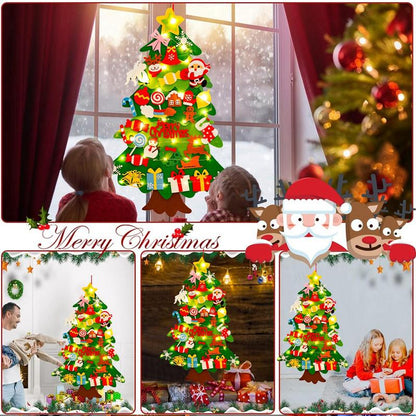 DIY Felt Christmas Tree Kit with 34pcs Detachable Ornaments & 5M LED Lights for Kids - 3.3 FT Wall Hanging Xmas Decorations Craft Kits