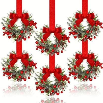 6-Pack Mini Christmas Window Wreaths – Farmhouse Style Holiday Decor with Red Berries & Bows