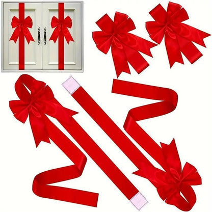 Christmas Cabinet Door Bow Wreath – Large Red & Lime Fringe Holiday Decoration