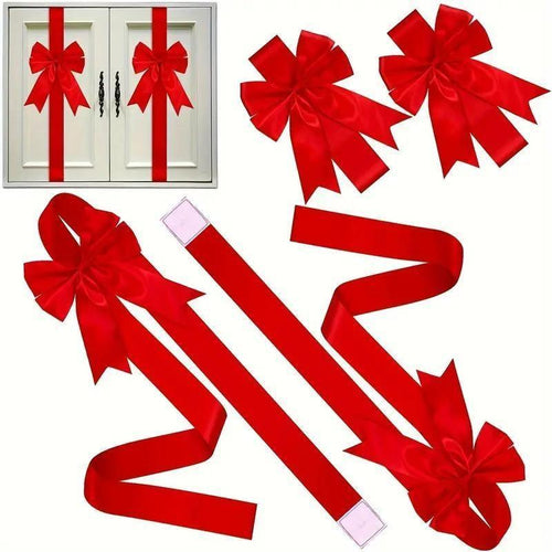 Christmas Cabinet Door Bow Wreath – Large Red & Lime Fringe Holiday Decoration