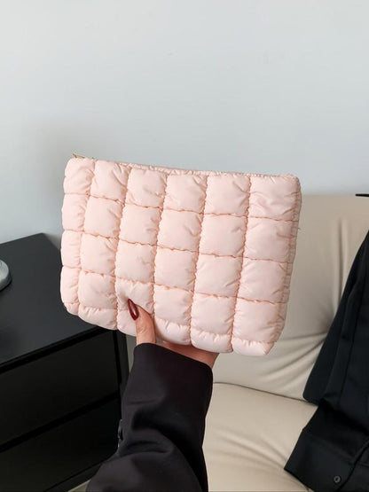 Solid Color Quilted Clutch – Large-Capacity Travel Zipper Bag for Women & Girls, Perfect Christmas Gift 2025