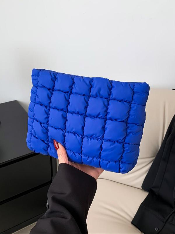 Solid Color Quilted Clutch – Large-Capacity Travel Zipper Bag for Women & Girls, Perfect Christmas Gift 2025