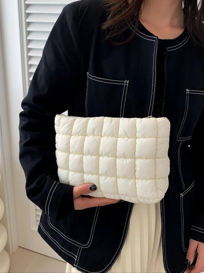 Solid Color Quilted Clutch – Large-Capacity Travel Zipper Bag for Women & Girls, Perfect Christmas Gift 2025