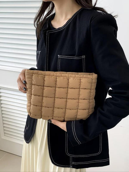 Solid Color Quilted Clutch – Large-Capacity Travel Zipper Bag for Women & Girls, Perfect Christmas Gift 2025