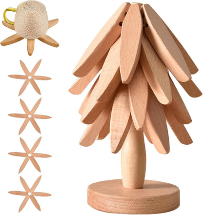 🔥Christmas Early Discount 49% Off✨Natural Tree Trivet Set - 4 Wooden Trivets & 1 Stand,Like a Christmas Tree🎄