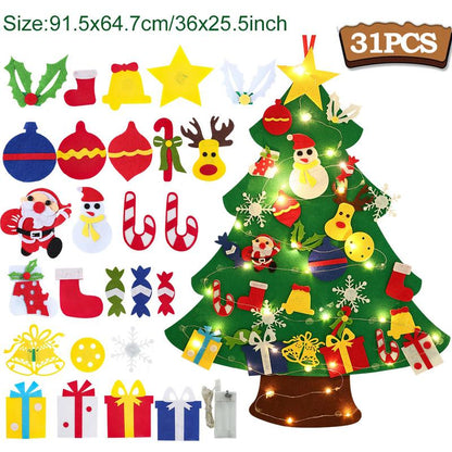DIY Felt Christmas Tree Kit with 34pcs Detachable Ornaments & 5M LED Lights for Kids - 3.3 FT Wall Hanging Xmas Decorations Craft Kits