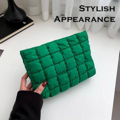 Solid Color Quilted Clutch – Large-Capacity Travel Zipper Bag for Women & Girls, Perfect Christmas Gift 2025