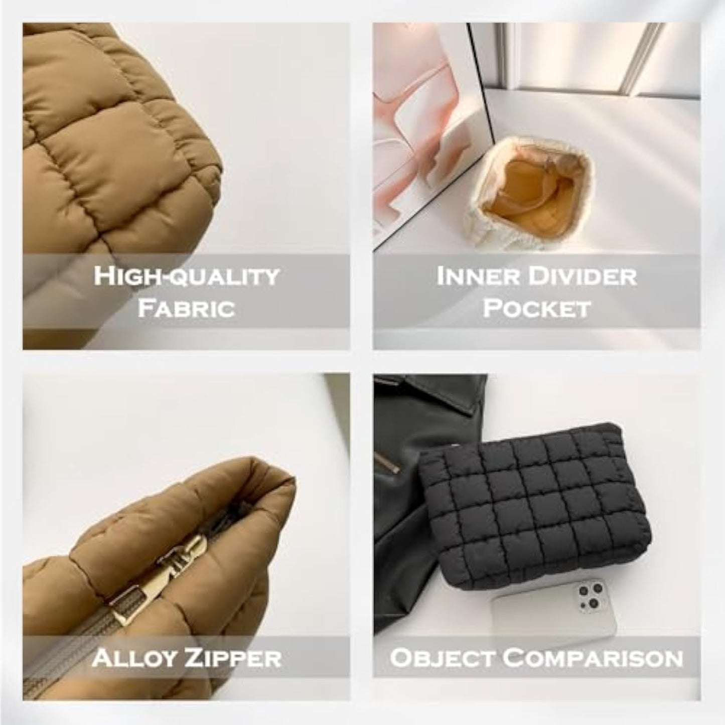 Solid Color Quilted Clutch – Large-Capacity Travel Zipper Bag for Women & Girls, Perfect Christmas Gift 2025