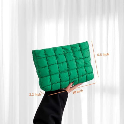 Solid Color Quilted Clutch – Large-Capacity Travel Zipper Bag for Women & Girls, Perfect Christmas Gift 2025